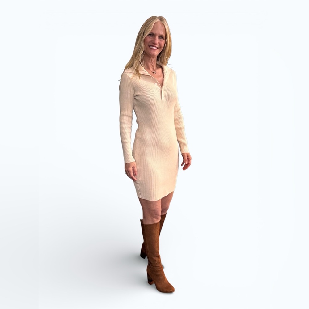 SHEIN Cream Long Sleeve Knit Dress